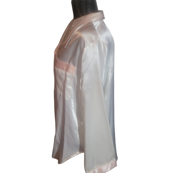 Carroll Reed White Satin 2 Piece Pajama Set with Pink Trim M - Picture 5 of 9